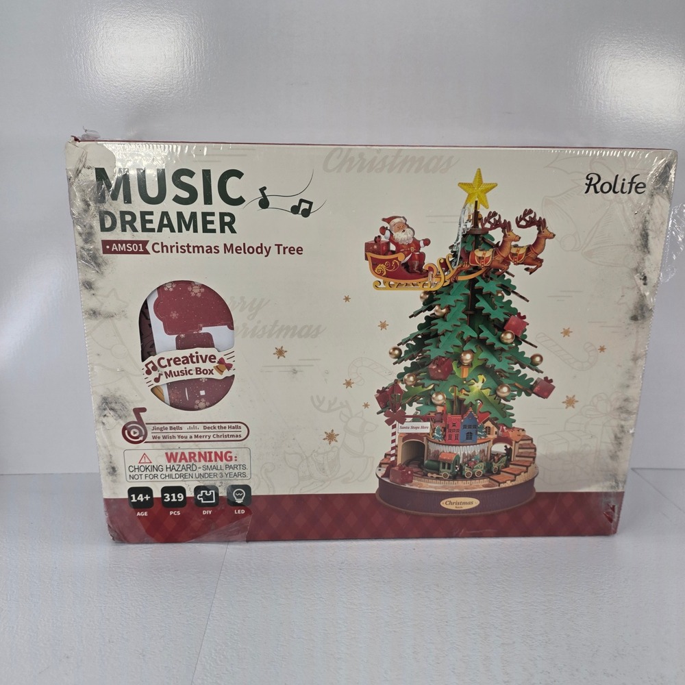 Rolife Music Dreamer Christmas Melody Tree 3D Wooden Puzzle Music Box LED AMS01